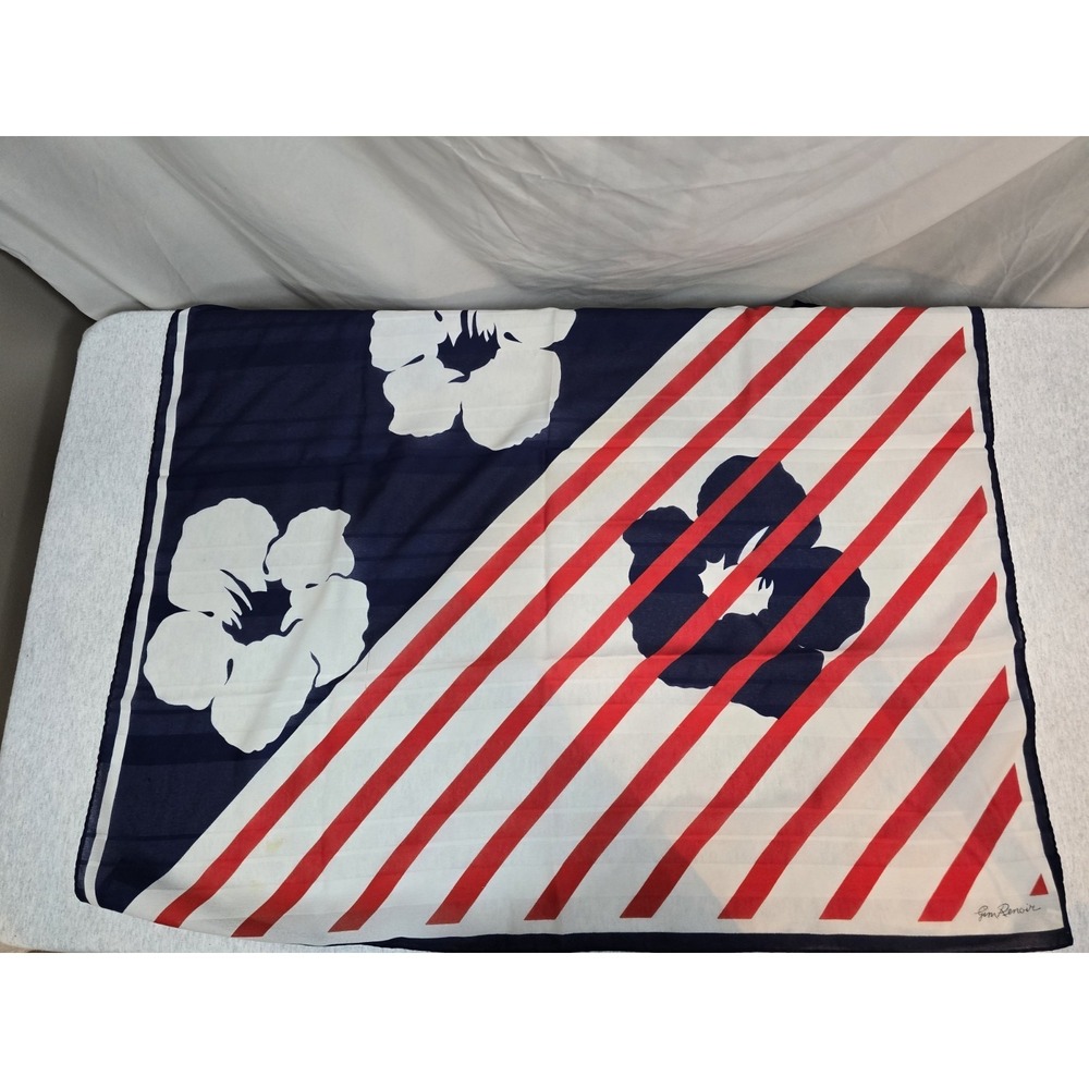 Vintage Jim Renoir Red, White, Blue Flower Scarf